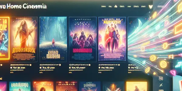 A cozy living room featuring a laptop and smartphone displaying a vibrant streaming interface with movie posters.