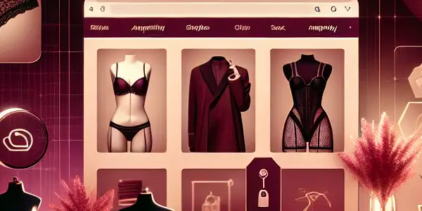 A sophisticated online adult shopping platform showcasing diverse products with symbols of privacy and a warm, inviting atmosphere.