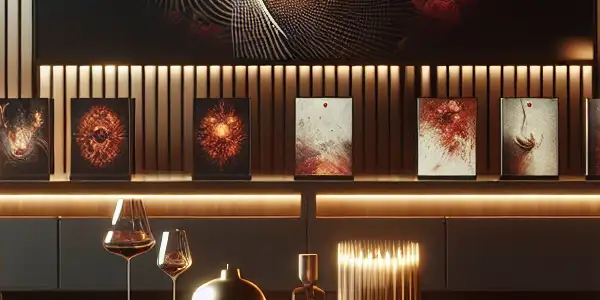 A sophisticated modern living room showcasing high-quality adult products and a digital interface for adult content.