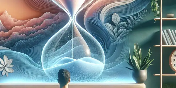 A cozy living room scene depicting healthy adult entertainment habits with relaxation, wellness, and mindfulness elements.