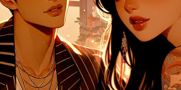 A young couple shares an intimate moment in a cozy, stylish room, hinting at a deeper connection.