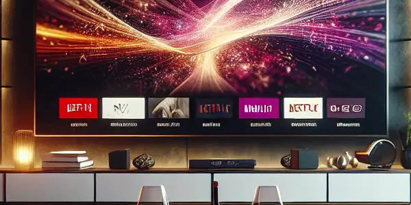 A cozy, high-tech living space featuring a sleek TV and elements of adult entertainment and luxury.