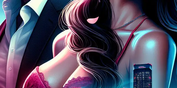 A vibrant movie poster featuring a stylish couple against a neon-lit Tokyo backdrop, with cherry blossoms and cinematic elements.